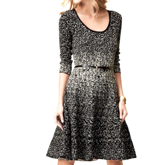 Carmen Marc Valvo Stretchy Sheath Dress 3/4 Sleeve Metallic Geometric Design, S - Picture 1 of 8